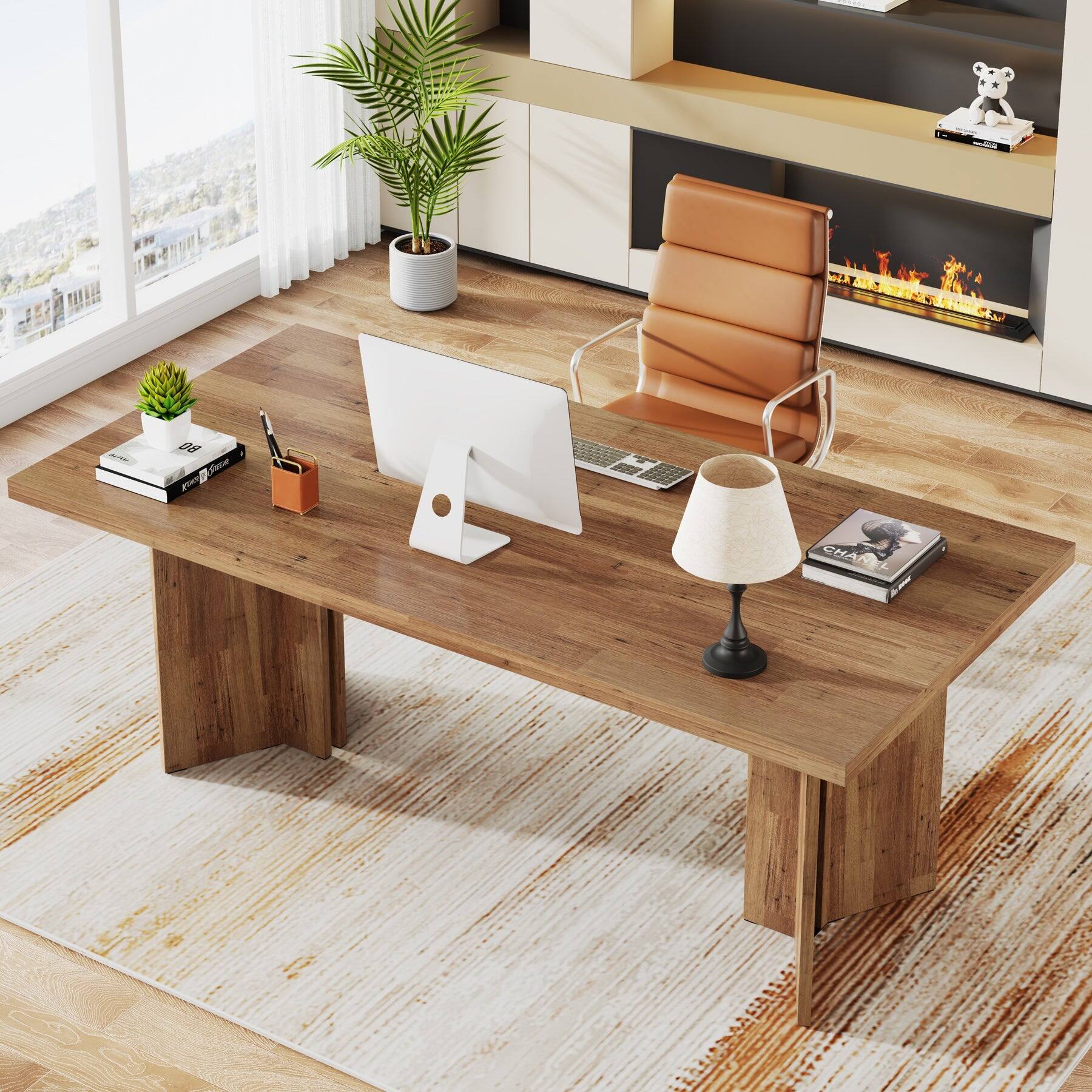Tribesigns Farmhouse Work Table with Engineered Wood Construction and ...