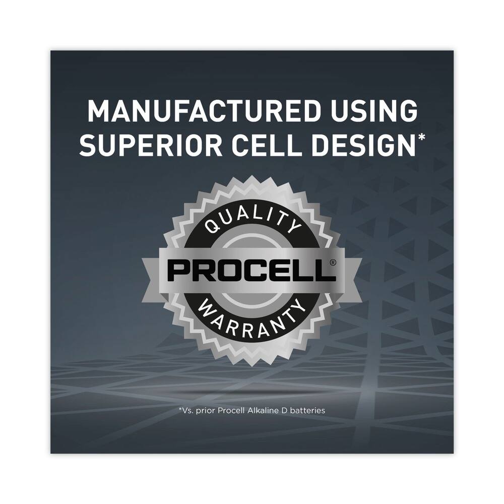 MANUFACTURED USING SUPERIOR CELL DESIGN*

QUALITY  
PROCELL®  
WARRANTY

*Vs. prior Procell Alkaline D batteries