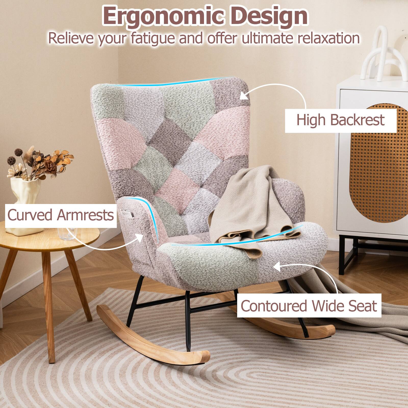 Ergonomic Design  
Relieve your fatigue and offer ultimate relaxation  
High Backrest  
Curved Armrests  
Contoured Wide Seat