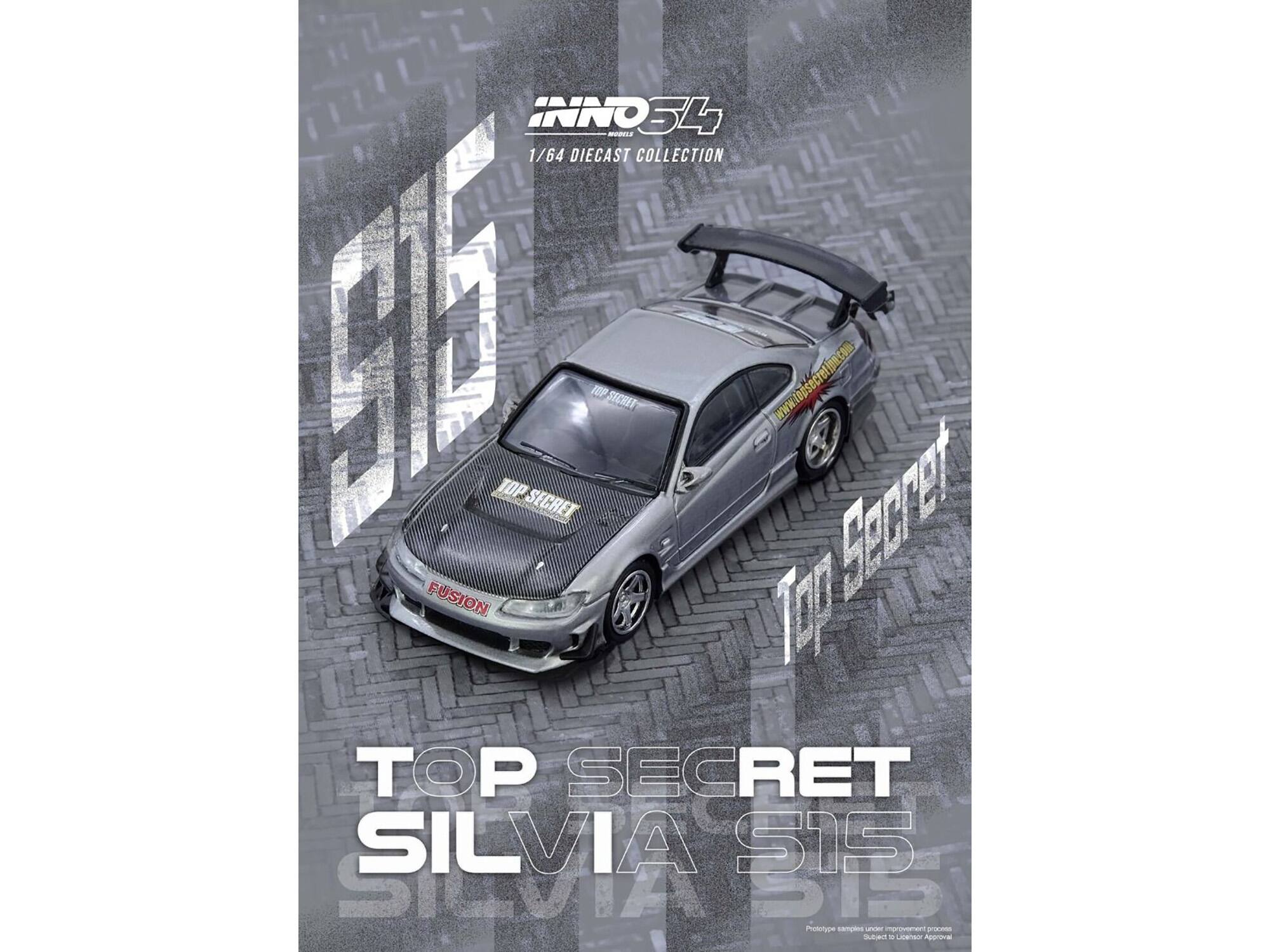INNO34  
1/64 DIECAST COLLECTION  

TOP SECRET  
SILVIA S15  

Prototype samples under improvement process  
Subject to final approval  

www.topsecretion.com
