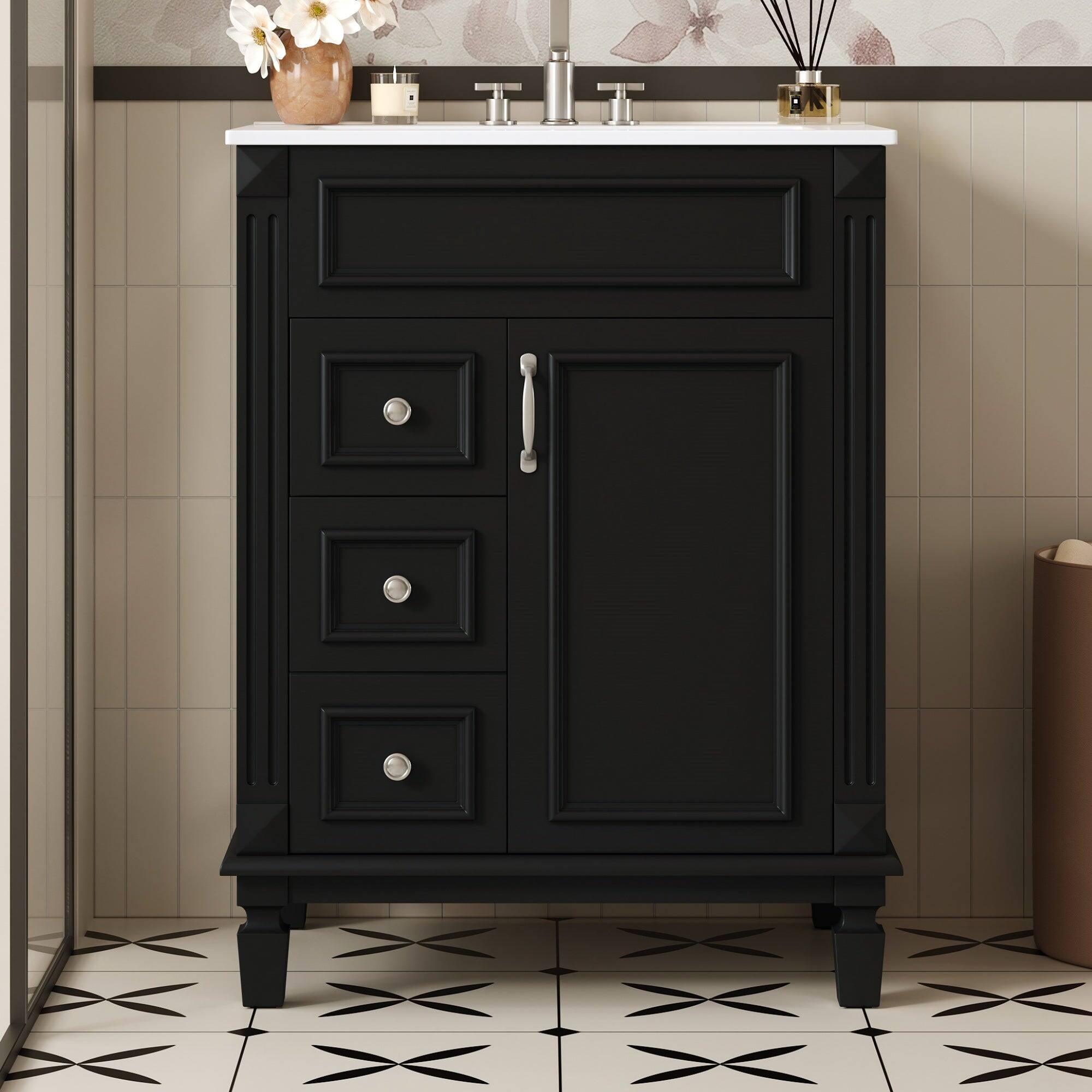 Alt View 1. Boyel Living - 24 Inch French Style Bathroom Vanity with Ceramic Sink and Drawers Black - Black.