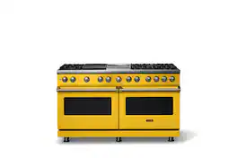 Viking - 60"W. 8 Burner Pro 5 Series 9.4 Cu. Ft. Freestanding Sealed LP Dual Fuel ConvectionRange with Brushed Brass Trim - Daffodil