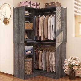 Aheaplus - 36"Corner Closet Organizer: Freestanding System With 2 Rods & 8 Shelves (36"W x 16"D x 80"H) - Gray Oak