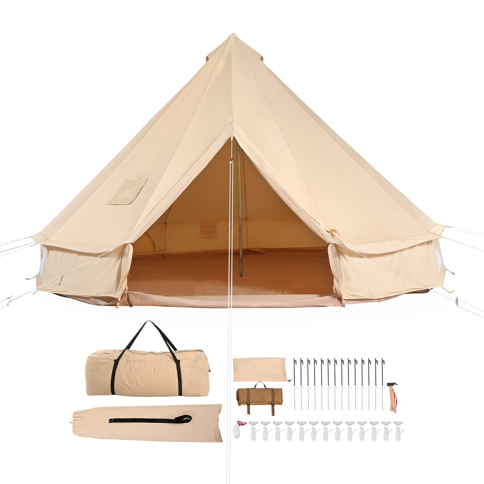 VEVOR - Canvas Bell Tent, 4 Seasons 6 m/19.68 ft Yurt Tent, Canvas Tent for Camping with Stove Jack, Tent Holds up to 10 People - Beige