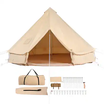 Front. VEVOR - Canvas Bell Tent, 4 Seasons 6 m/19.68 ft Yurt Tent, Canvas Tent for Camping with Stove Jack, Tent Holds up to 10 People - Beige.