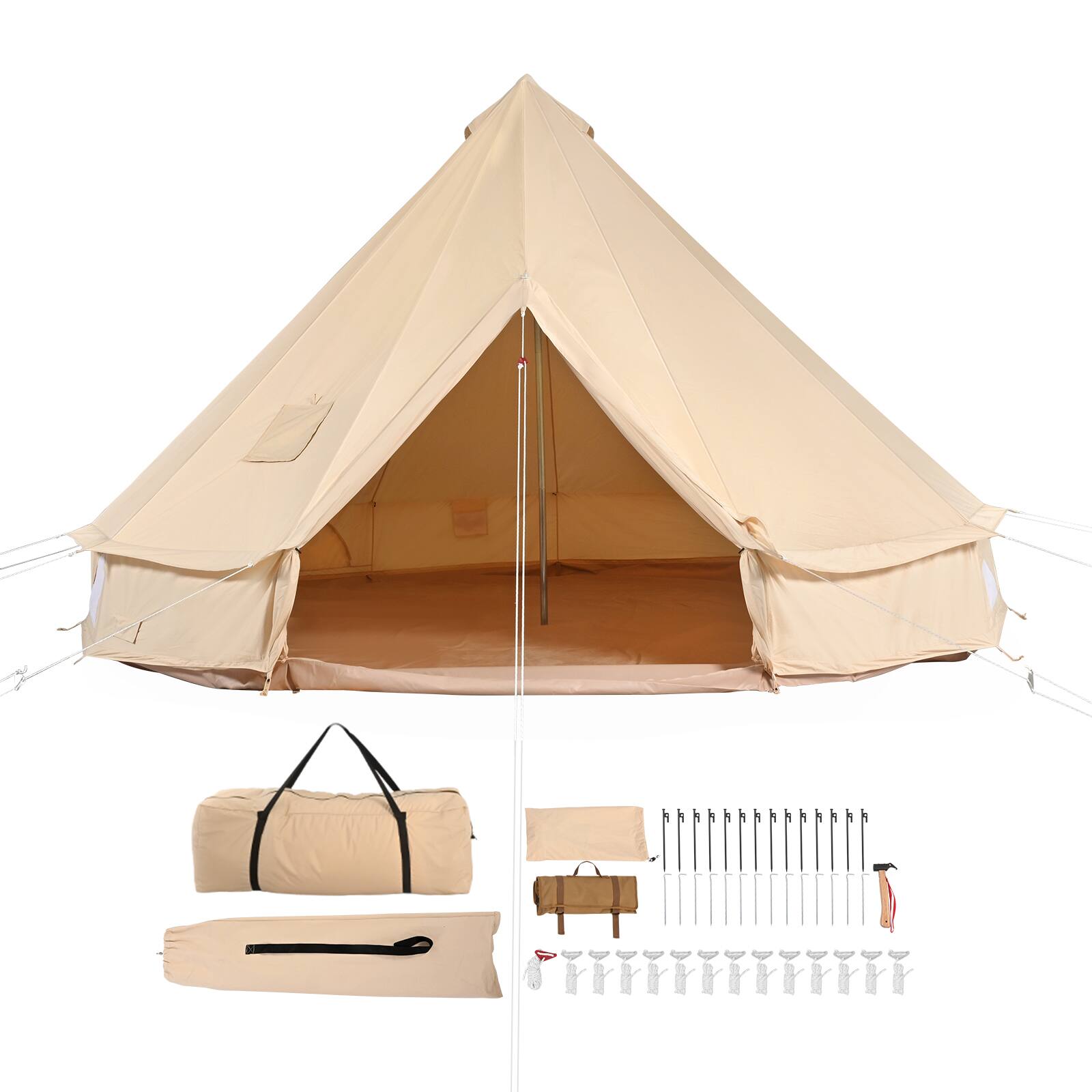 Front. VEVOR - Canvas Bell Tent, 4 Seasons 6 m/19.68 ft Yurt Tent, Canvas Tent for Camping with Stove Jack, Tent Holds up to 10 People - Beige.