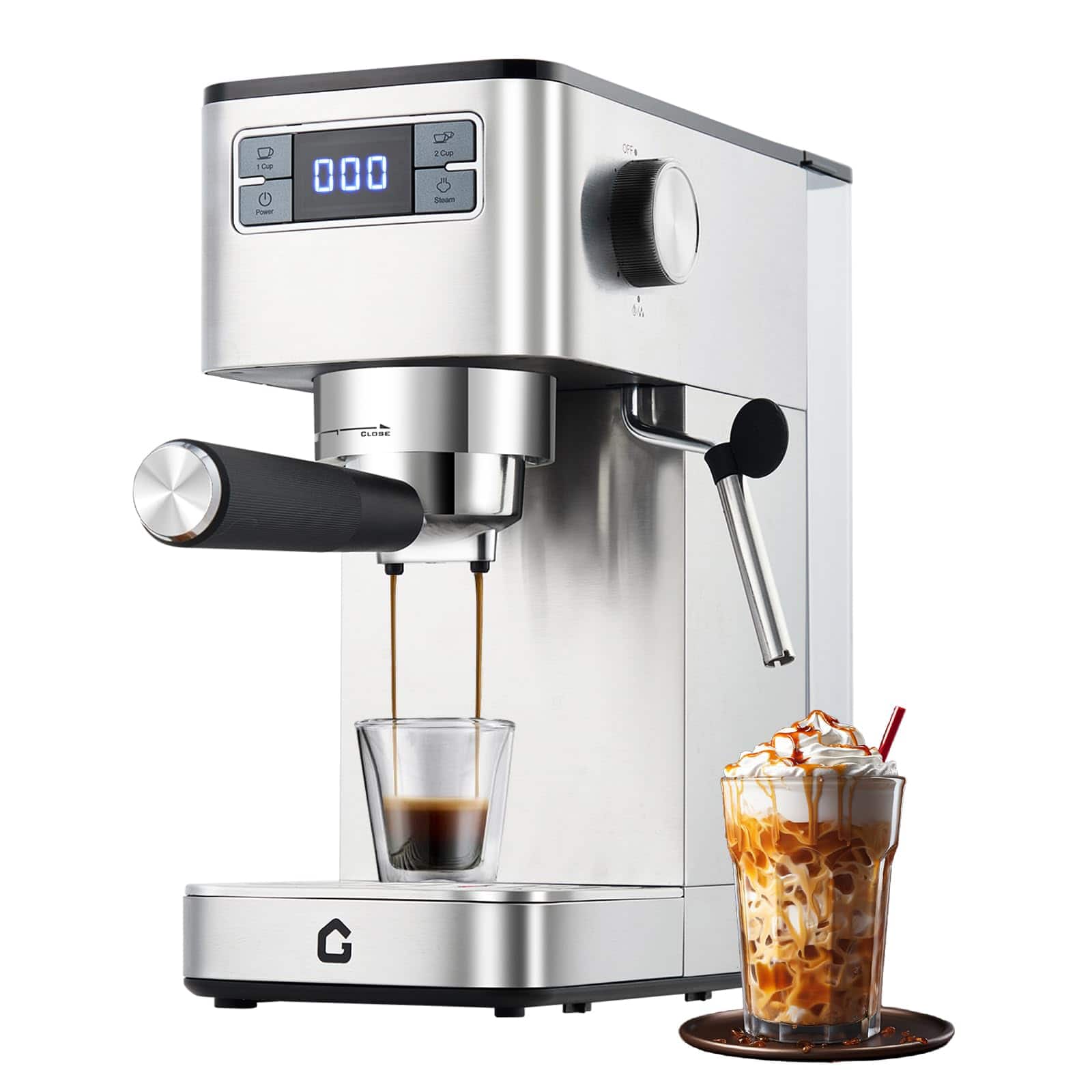 TROPOW - 20 Bar Professional Espresso Machine with Steam Milk Frother - Silver