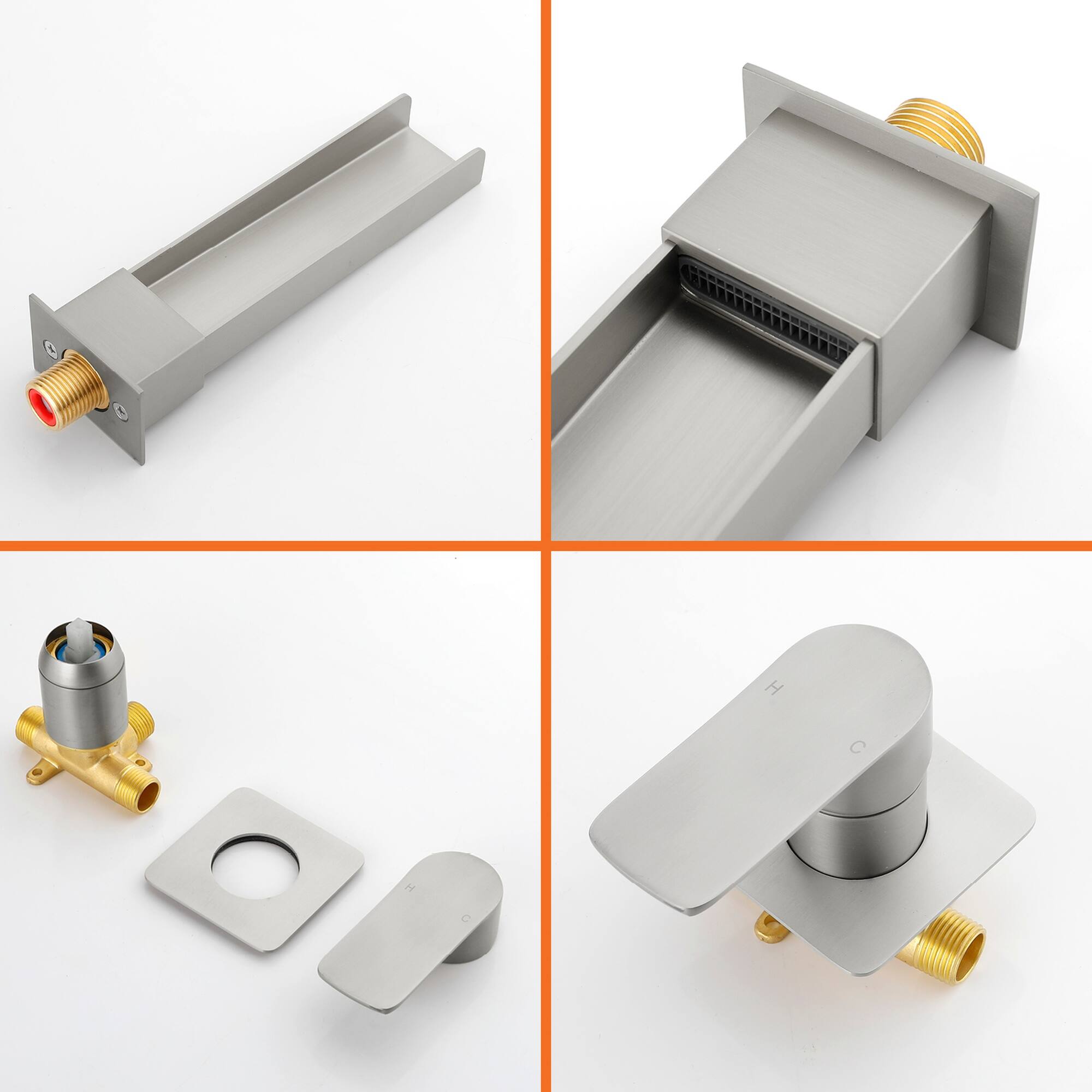 Alt View 10. Boyel Living - Brushed Nickel Wall Mounted Basin Faucet Solid Brass Single Handle Waterfall Spout 1/2NPT - Silver.