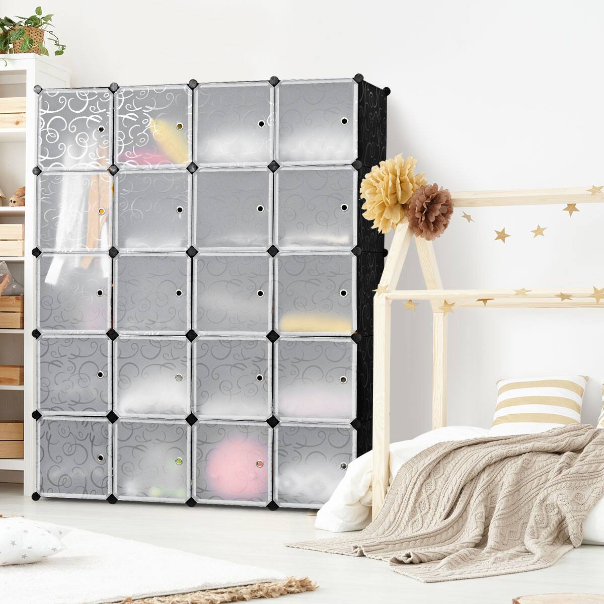 Alt View 4. Costway - Costway DIY 20 Cube Portable Closet Storage Organizer Clothes Wardrobe Cabinet W/Doors - Black,White.
