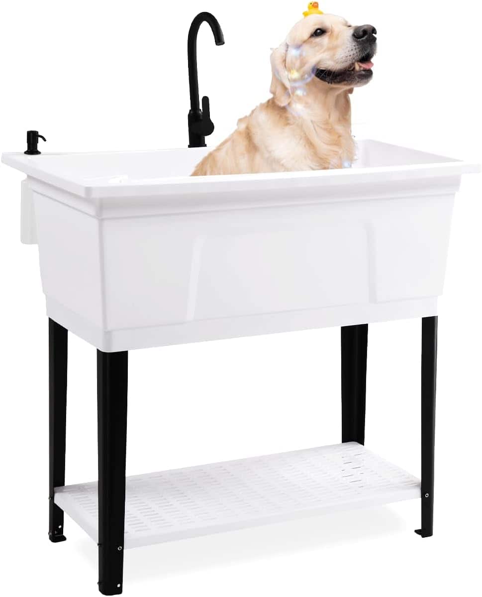 Front. Winado - 37-Gallon Freestanding Utility Sink 36" Heightened Basin with Faucet for Home, Laundry, Garage, Outdoor Garden, Pet Wash - White.