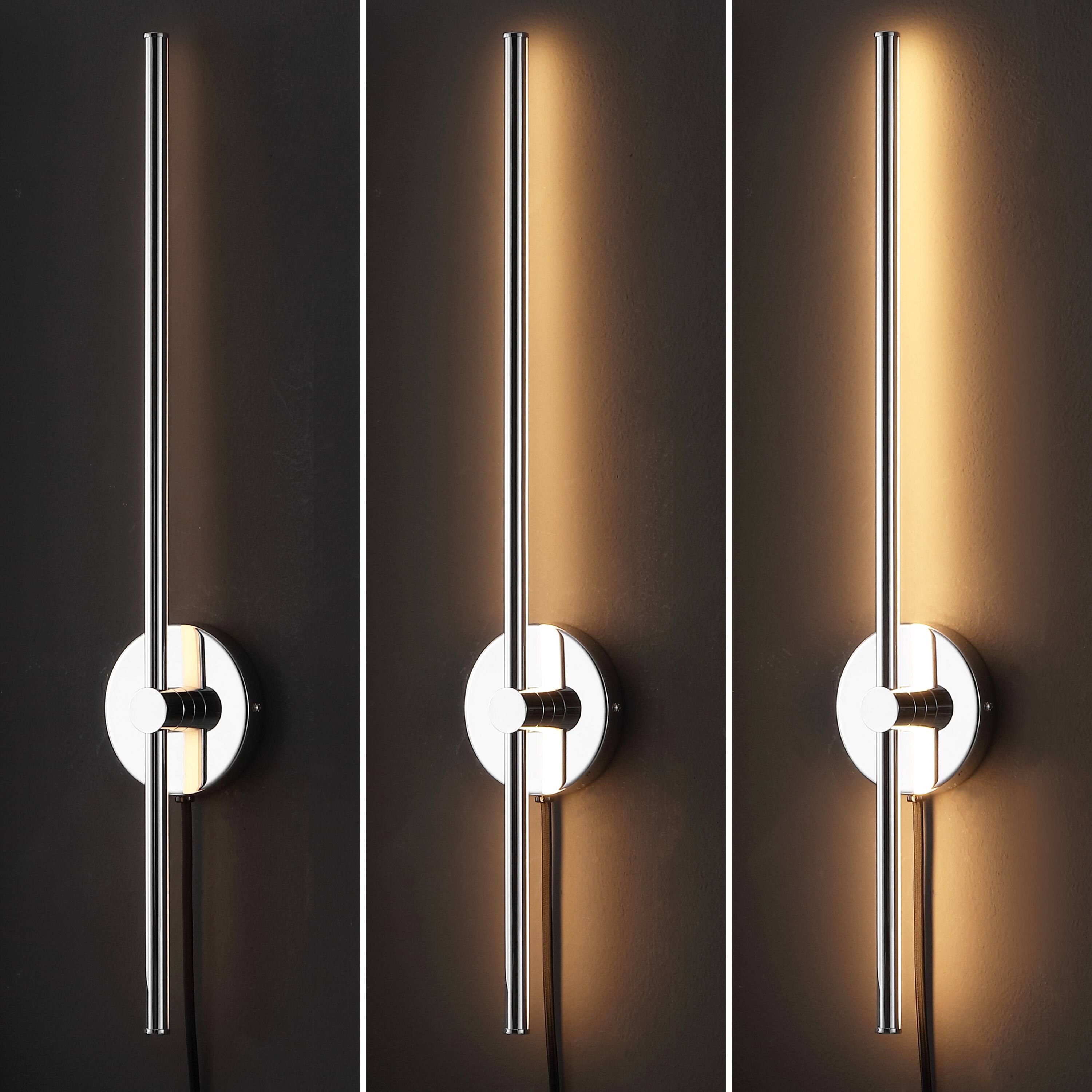 Alt View 6. Jonathan Y - Anton 27.25" 1-Light Modern Minimalist Iron Adjustable Bar Integrated LED Plug-In Sconce, Chrome - Chrome.