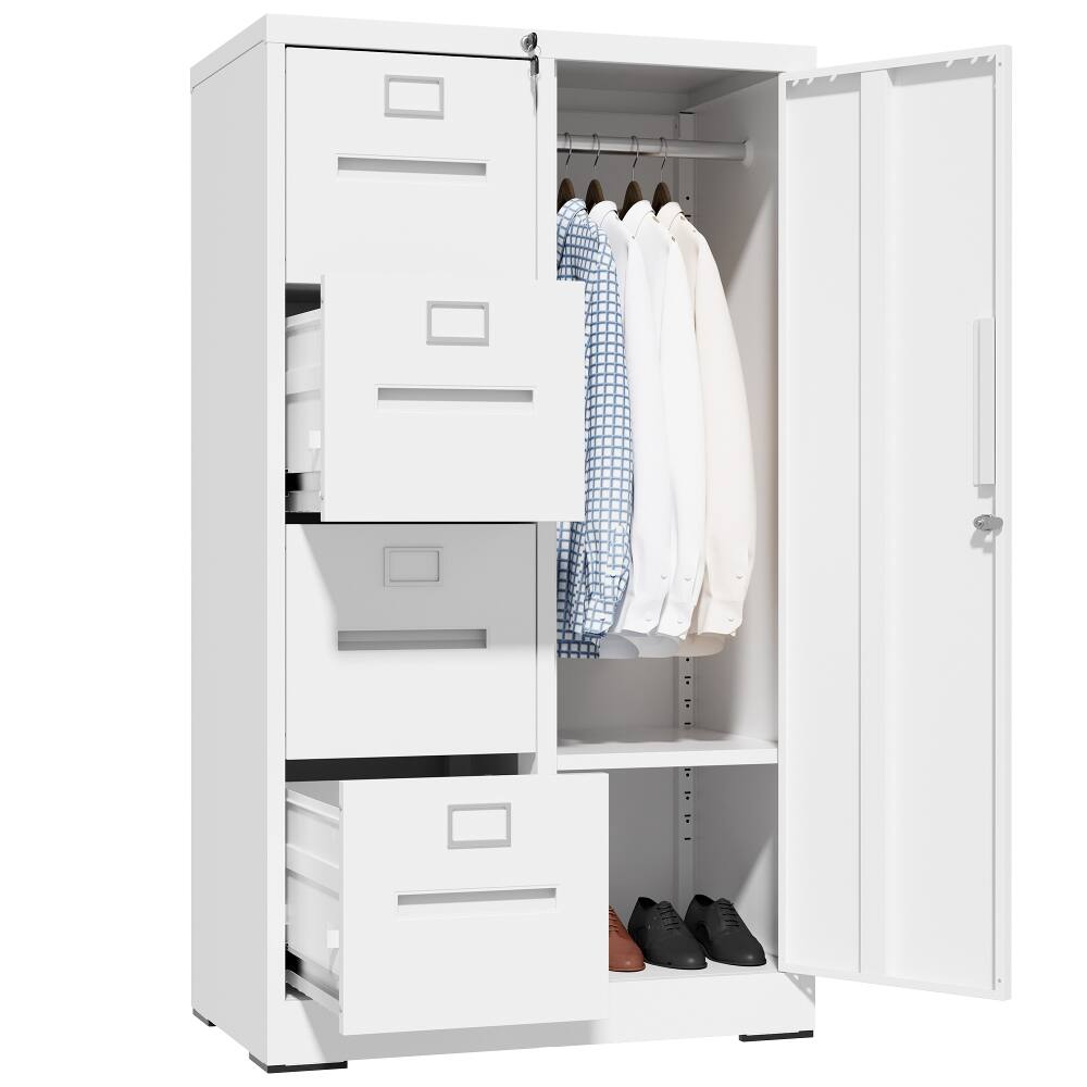 Back. Loheer - Loheer Metal Filing Cabinet 4 Drawer Vertical File Cabinet with Lock White Storage Cabinet with Door for Home Office.