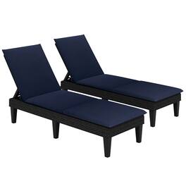 Gymax - 2PCS Patio Lounge Chair Recliner Chair w/ 3-Position Adjustable Backrest & Cushion Black & Blue - Black, Blue