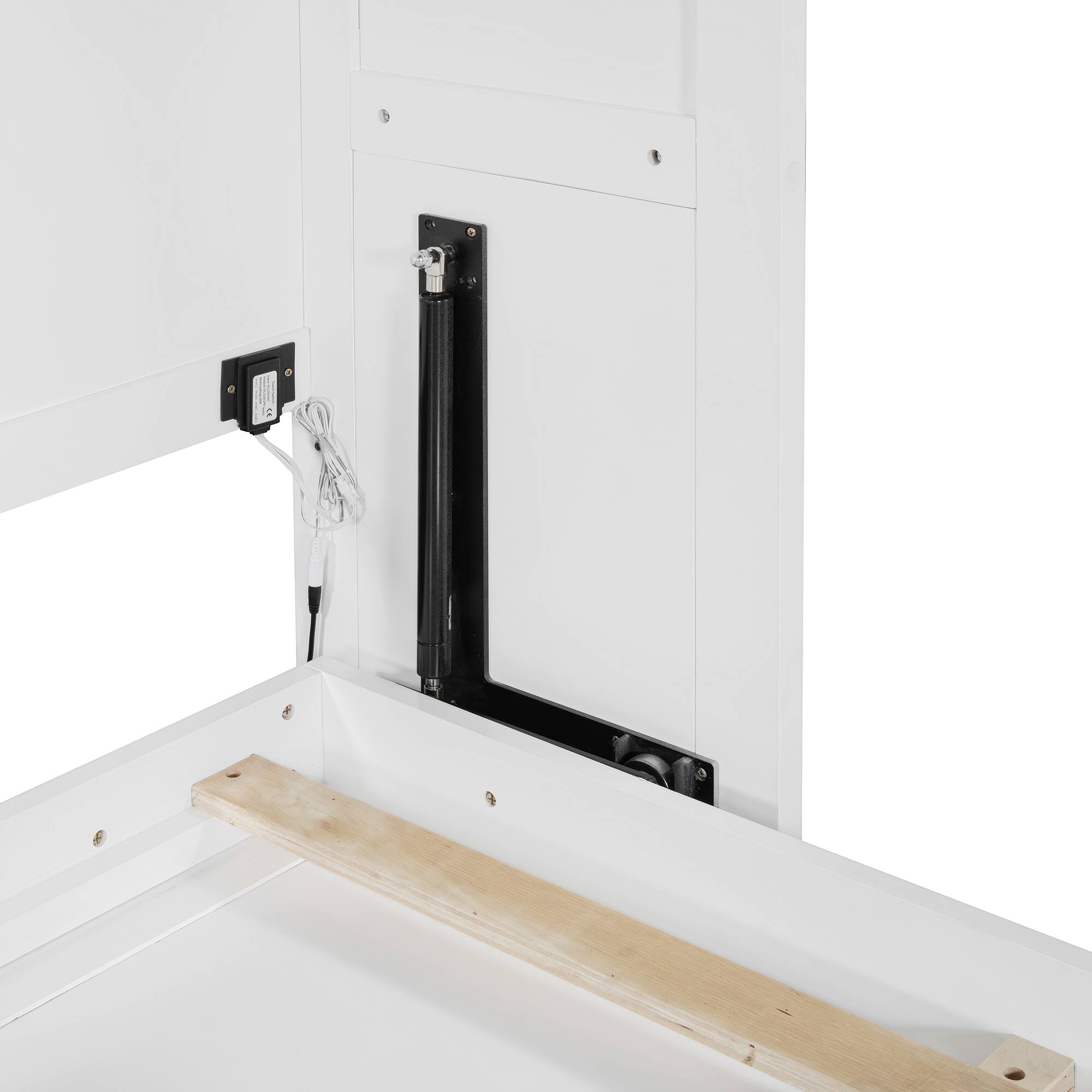 Alt View 4. Tiramisubest - Queen Size Murphy Bed with LED Lights, White, Plywood, Space-Saving - White.