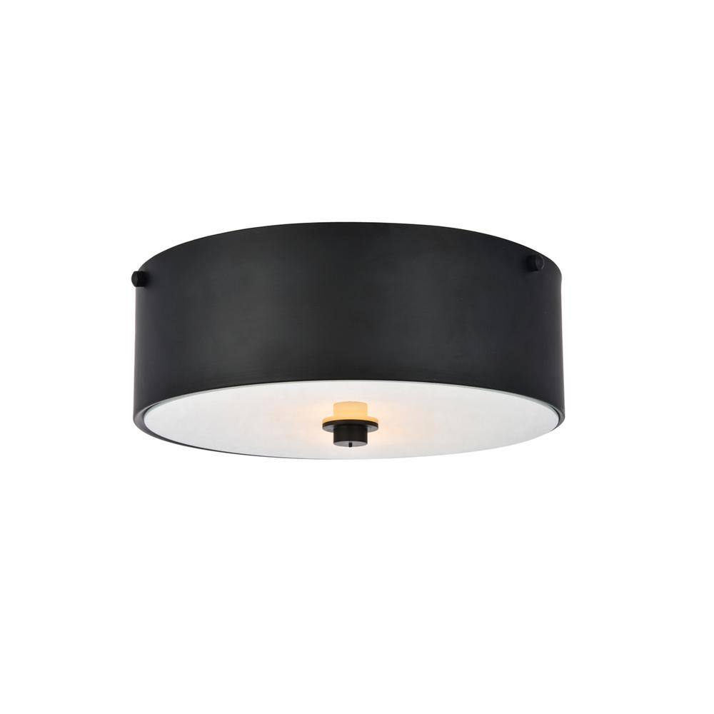 Alt View 2. Living District - Hazen 2 light 12 inch Flat Black flush mount - Flat Black And White.