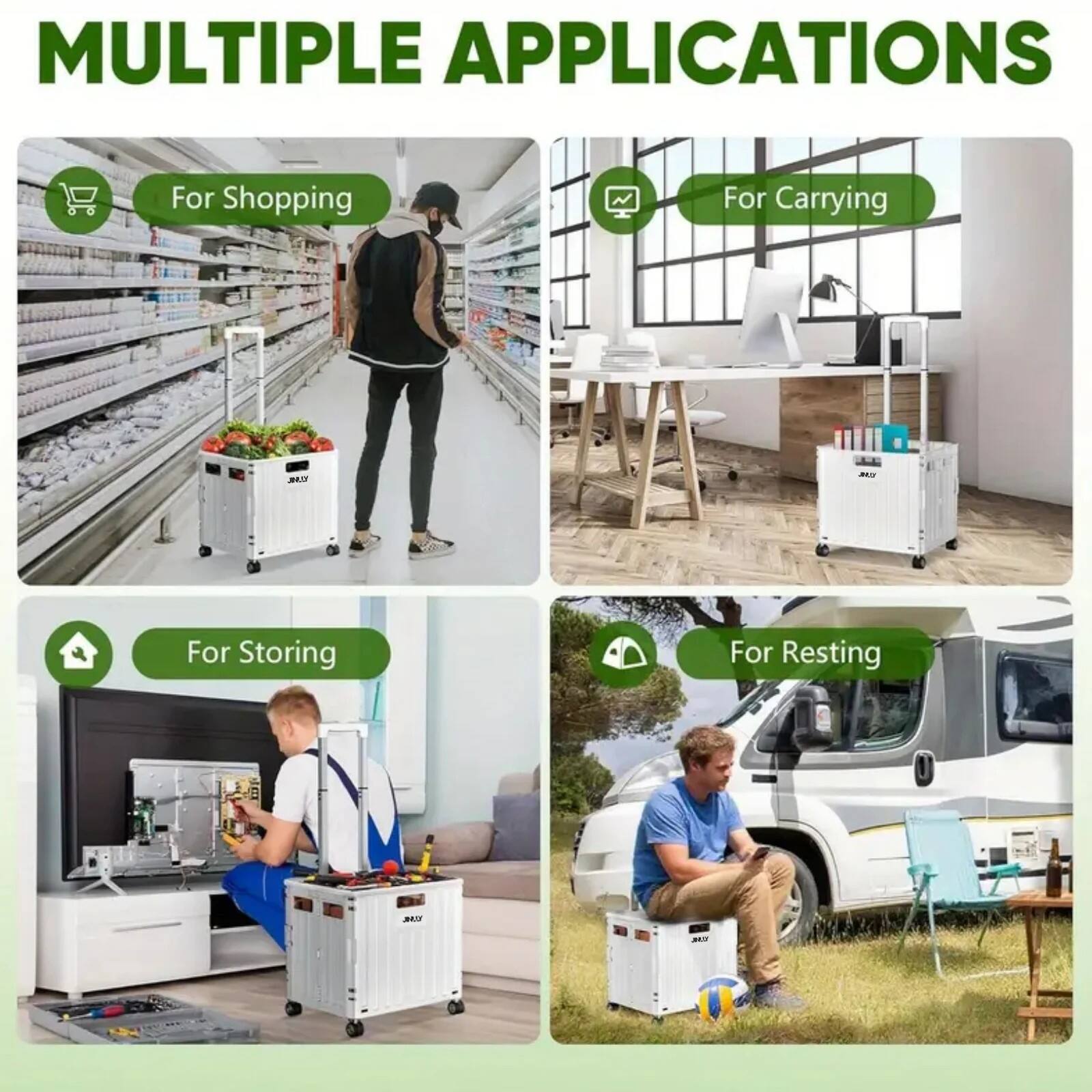 MULTIPLE APPLICATIONS

- For Shopping
- For Carrying
- For Storing
- For Resting