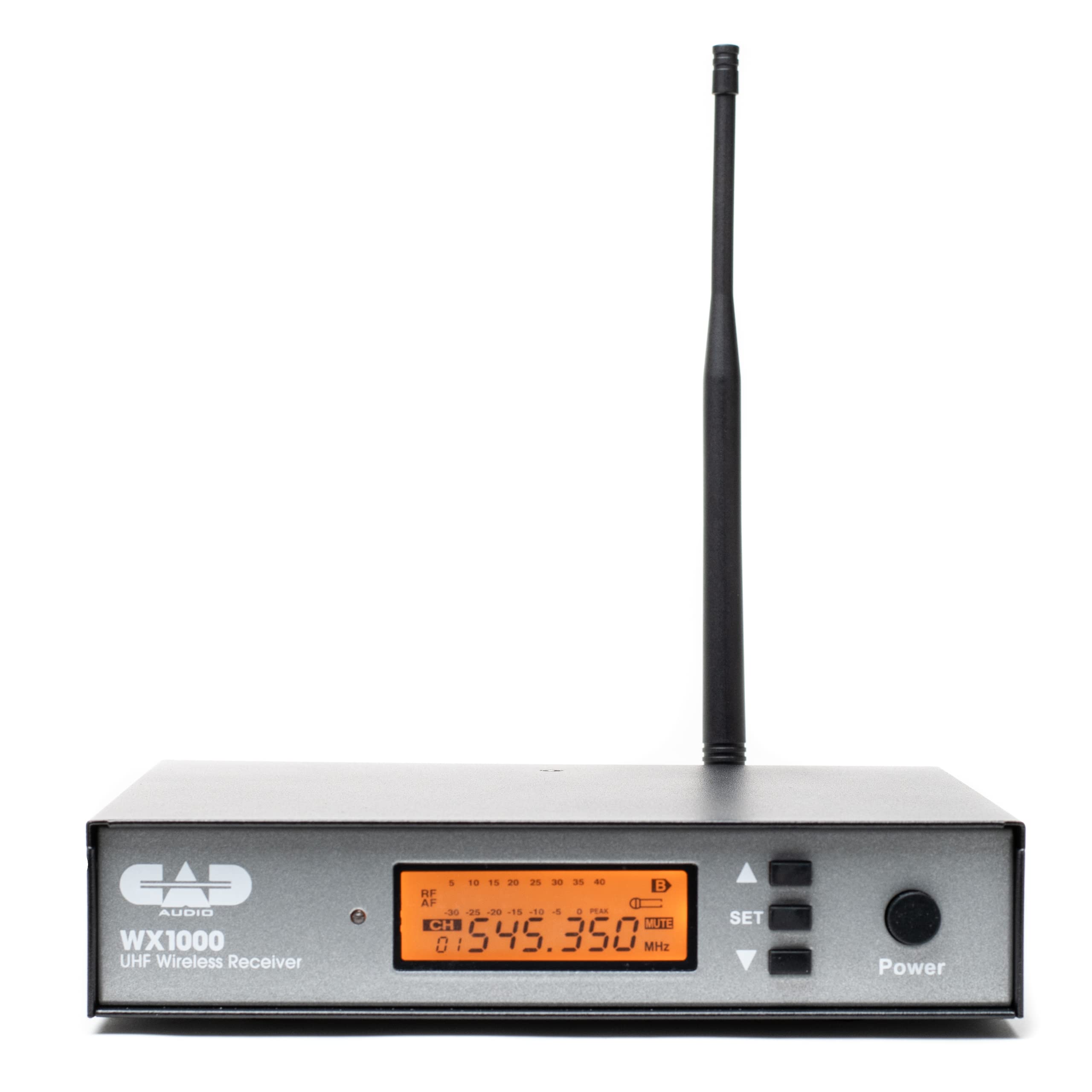 GAD AUDID WX1000 UHF Wireless Receiver 1 1123 1. 1S - 25 - . *. B RF AF - - 1. 1o 4 - - CH MUTE 01 : 545.350 MHz SET Power