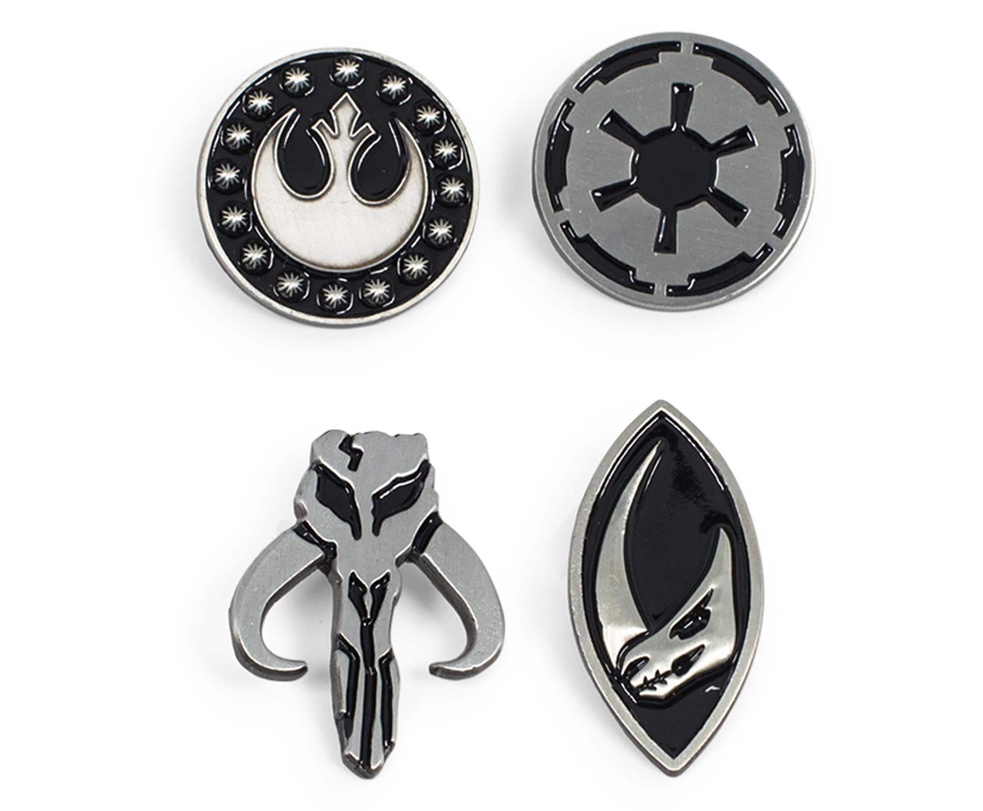 SalesOne LLC - Star Wars: The Mandalorian Symbols 4-Piece Enamel Pin Set | Base Metal Pins - Silver