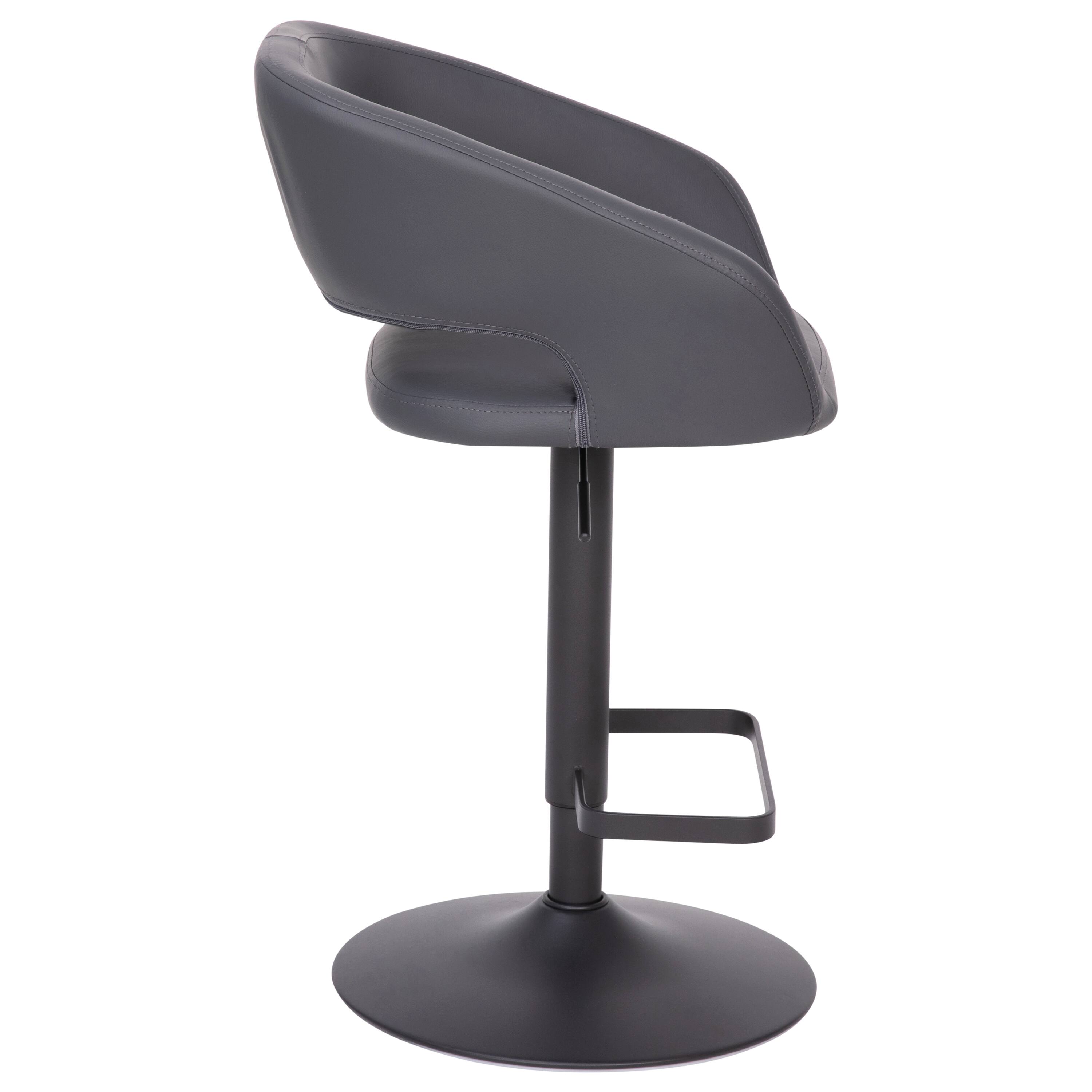 Alt View 8. Emma + Oliver - Shae Contemporary Upholstered Adjustable Height Barstool with Rounded, Cutout Mid-Back and Pedestal Base - Gray Vinyl/Black Frame.