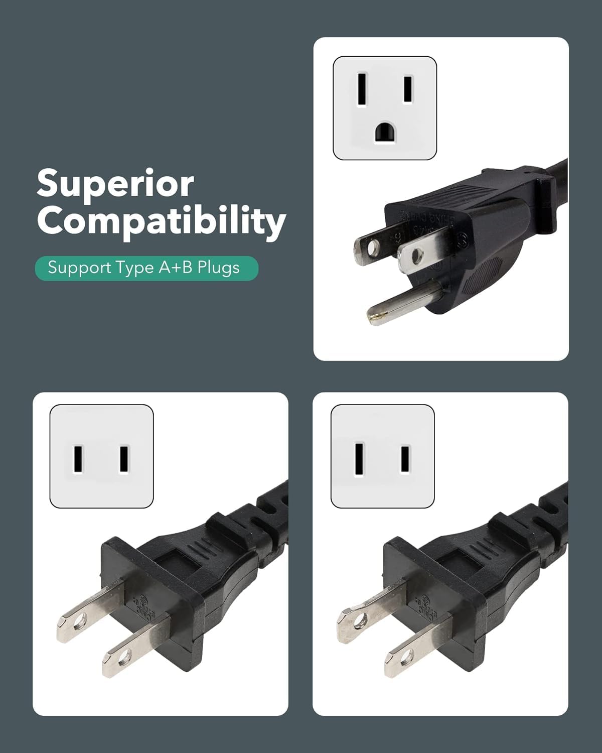 Superior Compatibility  
Support Type A+B Plugs