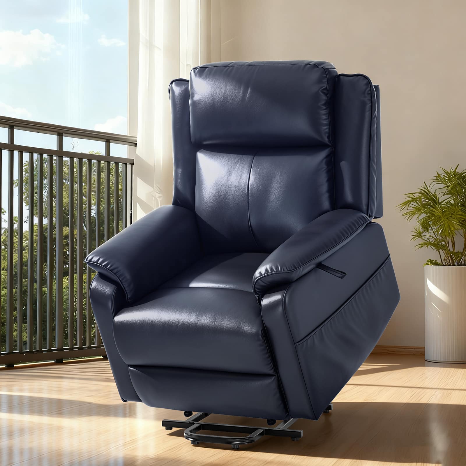 Front. KERDOM - Tripe Motor Zero-Gravity Heat & Massage Recliner for Elderly, Power Lift, Lay Flat Position, Oversized Theater Seat - Blue.