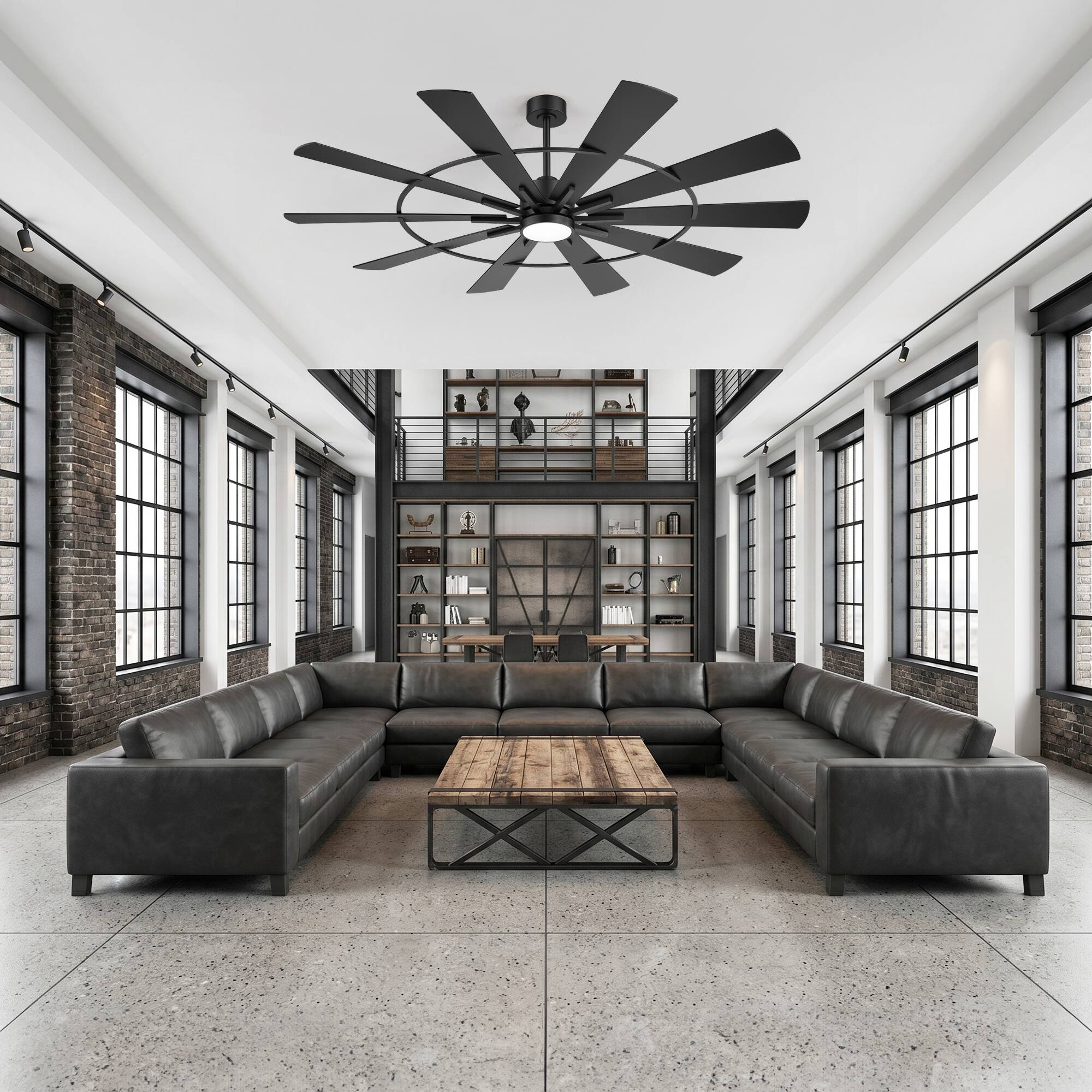 Alt View 6. Breezary - 72-In LED Ceiling Fan with Light, 10 Plywood Blades, 6-Speed DC Motor, Remote, Timer, 3CCT, 6/12-In Downrods - 72-Inch Black.