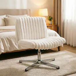 KERDOM - Wider Seat Criss Cross Chair, Armless Ergonomic Office Chair No Wheels, Soft Velvet Vanity Makeup Chair For Home Bedroom - Beige