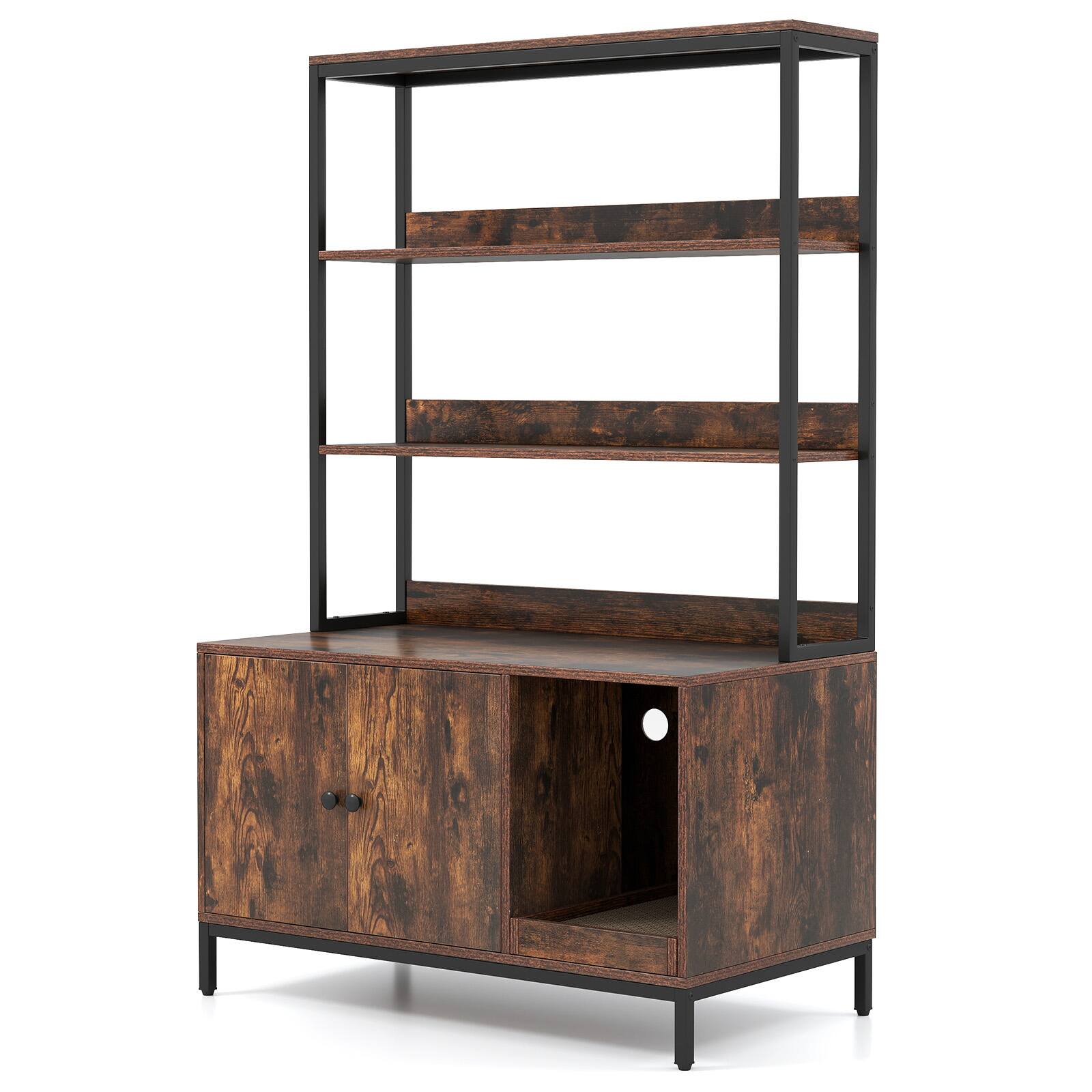 Alt View 9. Gymax - Gymax 57'' Cat Litter Box Enclosure w/ Storage 2-tier Shelves Removable Scratcher Brown - Brown.