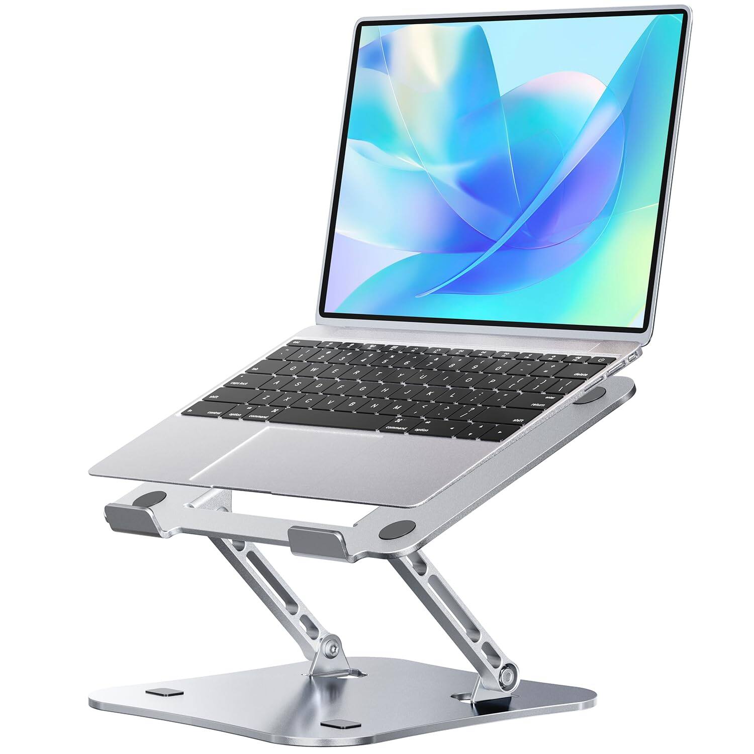 HongFei - Aluminum Laptop Stand for Desk, Foldable and Portable Laptop Riser, Adjustable Notebook Stand, Ergonomic Computer Stand - Silver