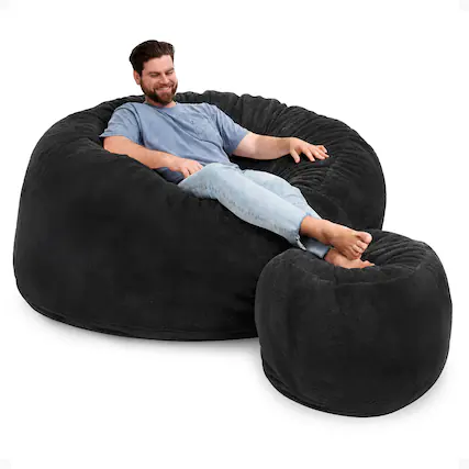 Front. Ultimate Sack - Ultimate Sack 6000 6 Foot Pre Filled Fur Bean Bag Chair with Footstool, Charcoal - Charcoal.