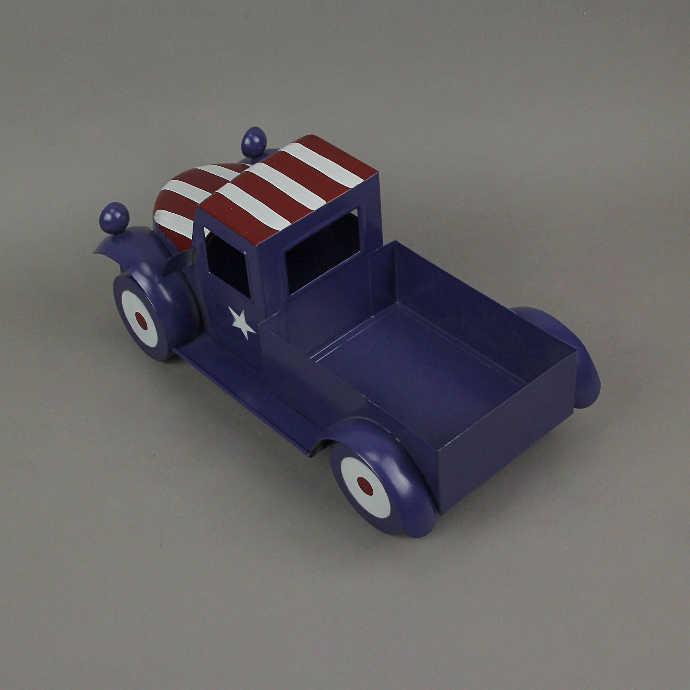 Alt View 2. Things2Die4 - Rustic Blue Metal Vintage Patriotic Pickup Truck Planter Antique Stars & Stripes - Blue.