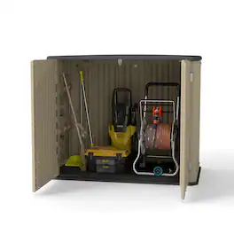 Yardgrace - 35 cu.ft. Waterproof Horizontal Storage Shed, Multi-Opening Deck Box for Bike, Garbage Cans Lawn Mower, for Garden Patio - Brown
