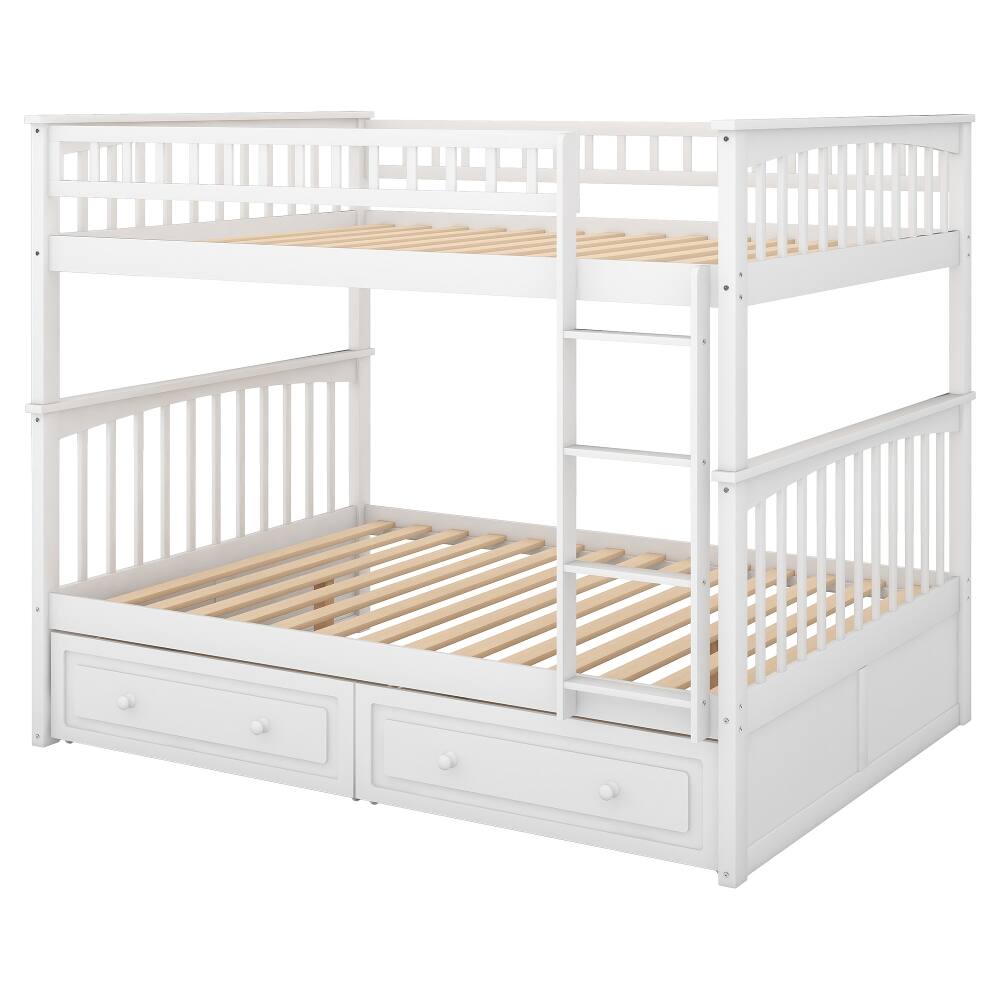 Alt View 7. Loheer - Loheer Full Over Full Bunk Bed with Drawers White Convertible Solid Wood - White.