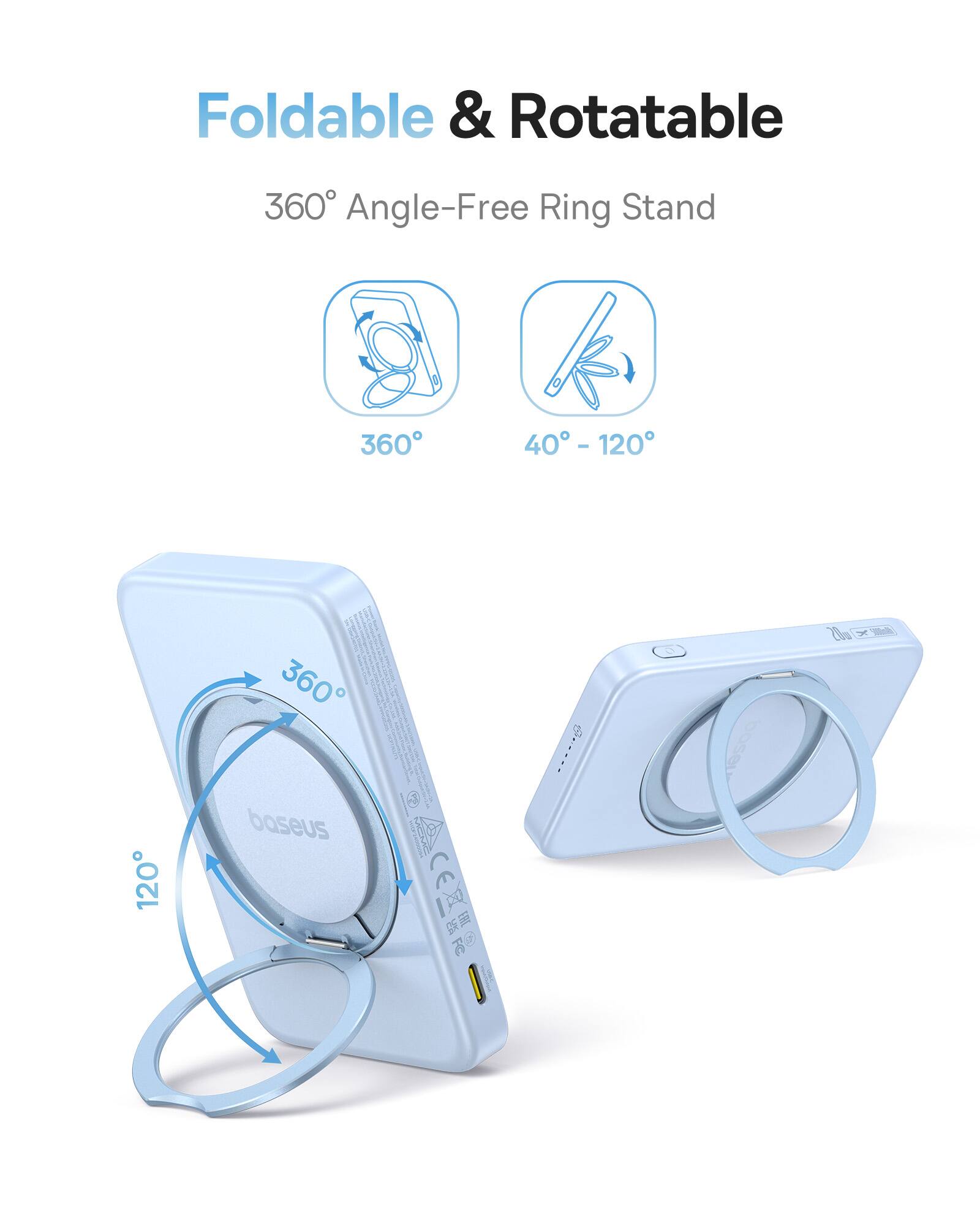 Foldable & Rotatable 360° Angle-Free Ring Stand 360° 40° - 120° 120° 360° baseus