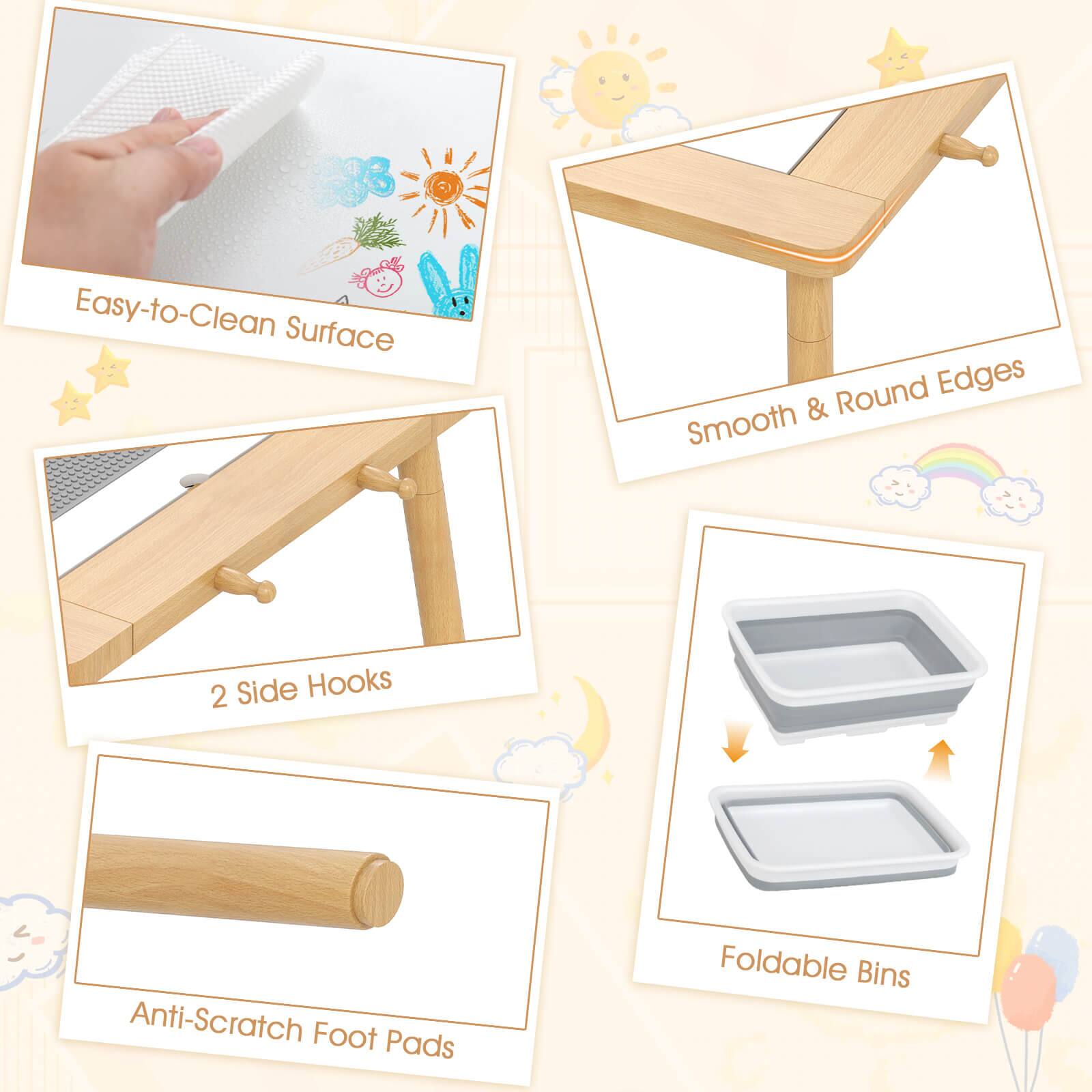 Easy-to-Clean Surface, Round Edges & Smooth, 2 Side Hooks, Anti-Scratch Foot Pads, Foldable Bins.