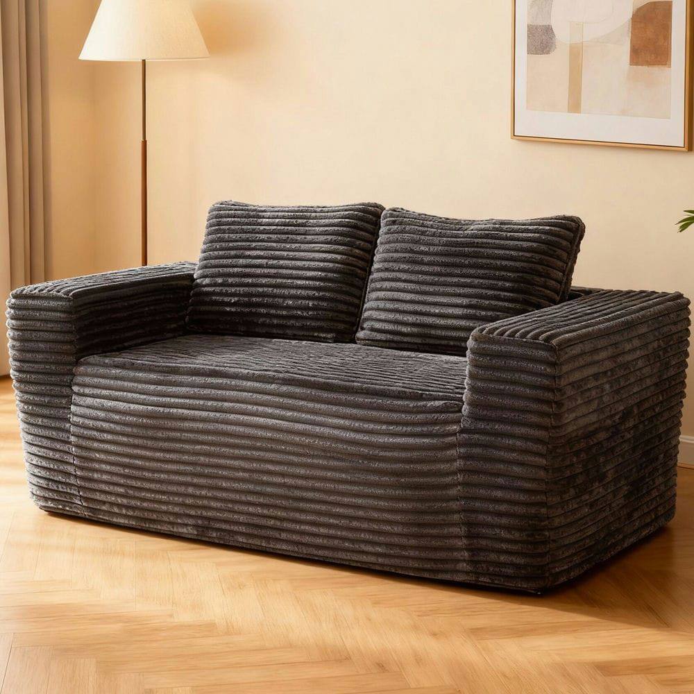 Alt View 10. Kadyn - 2-Seater Corduroy Memory Foam Floor Sofa in a Box, No Assembly for Living Room - Gray.