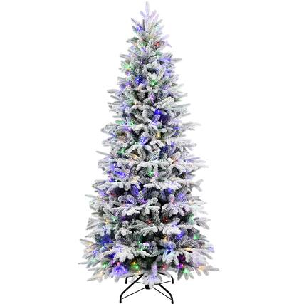 Front. Forest'nSky - 7 ft. Pre-Lit PE+PVC Flocked Artificial Christmas Tree with 2086 Tips and 400 LED Lights - Green, White.