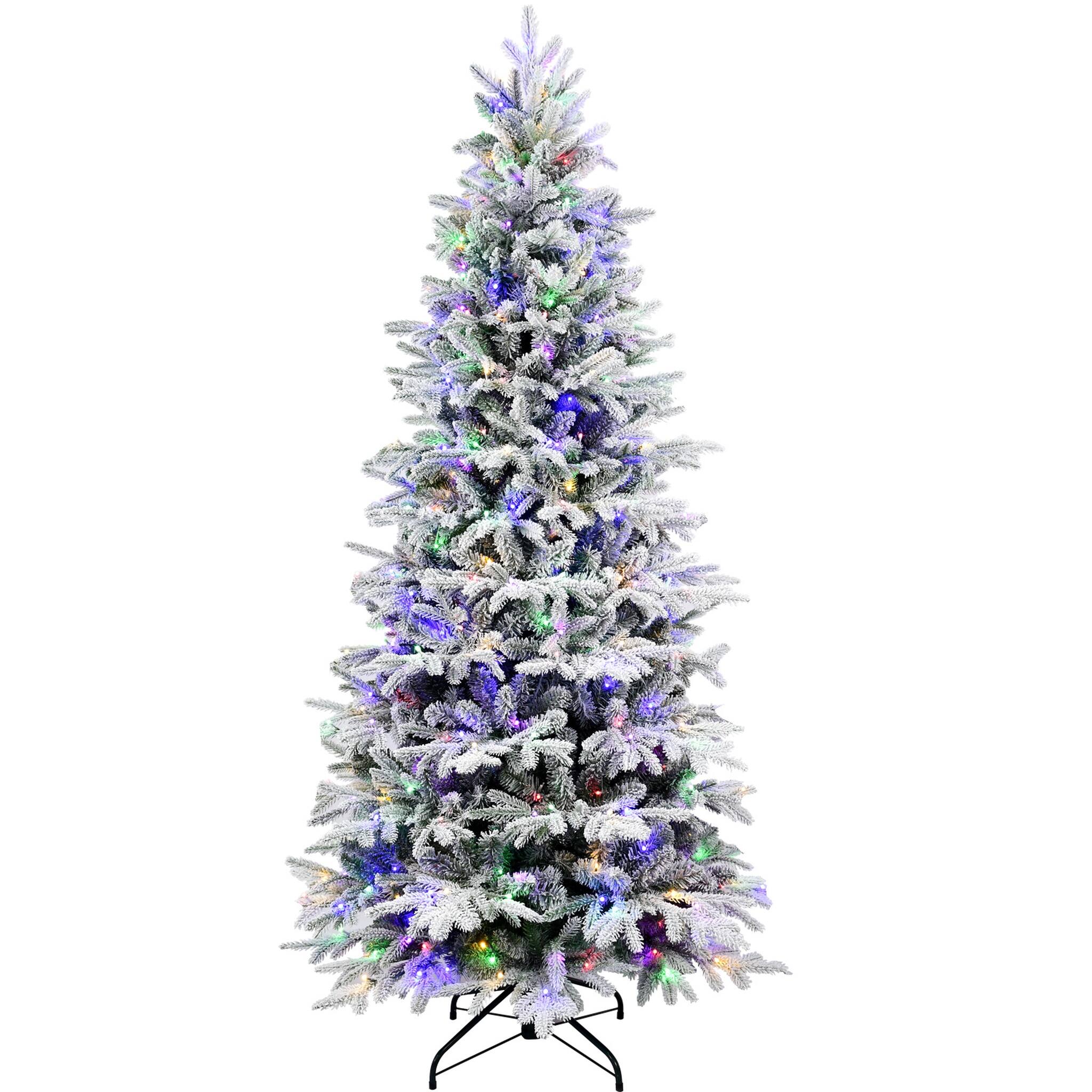 Front. Forest'nSky - 7 ft. Pre-Lit PE+PVC Flocked Artificial Christmas Tree with 2086 Tips and 400 LED Lights - Green, White.