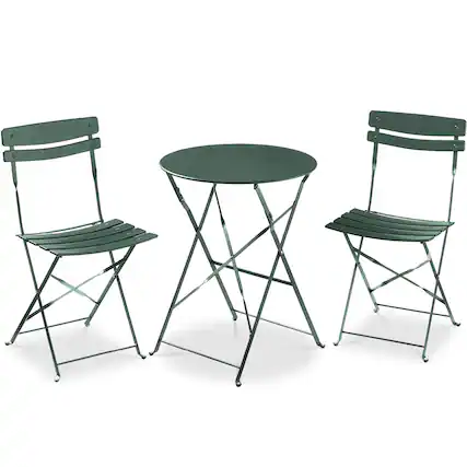 Front. Best Choice Products - Best Choice Products 3-Piece Small Bistro Set, Folding Patio Furniture Set of 2 Chairs and Table - Dark Green - Dark Green.