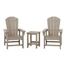 WestinTrends - Malibu Kids 3-Piece Outdoor HDPE Adirondack Chairs With Square Side Table Set - Weathered Wood