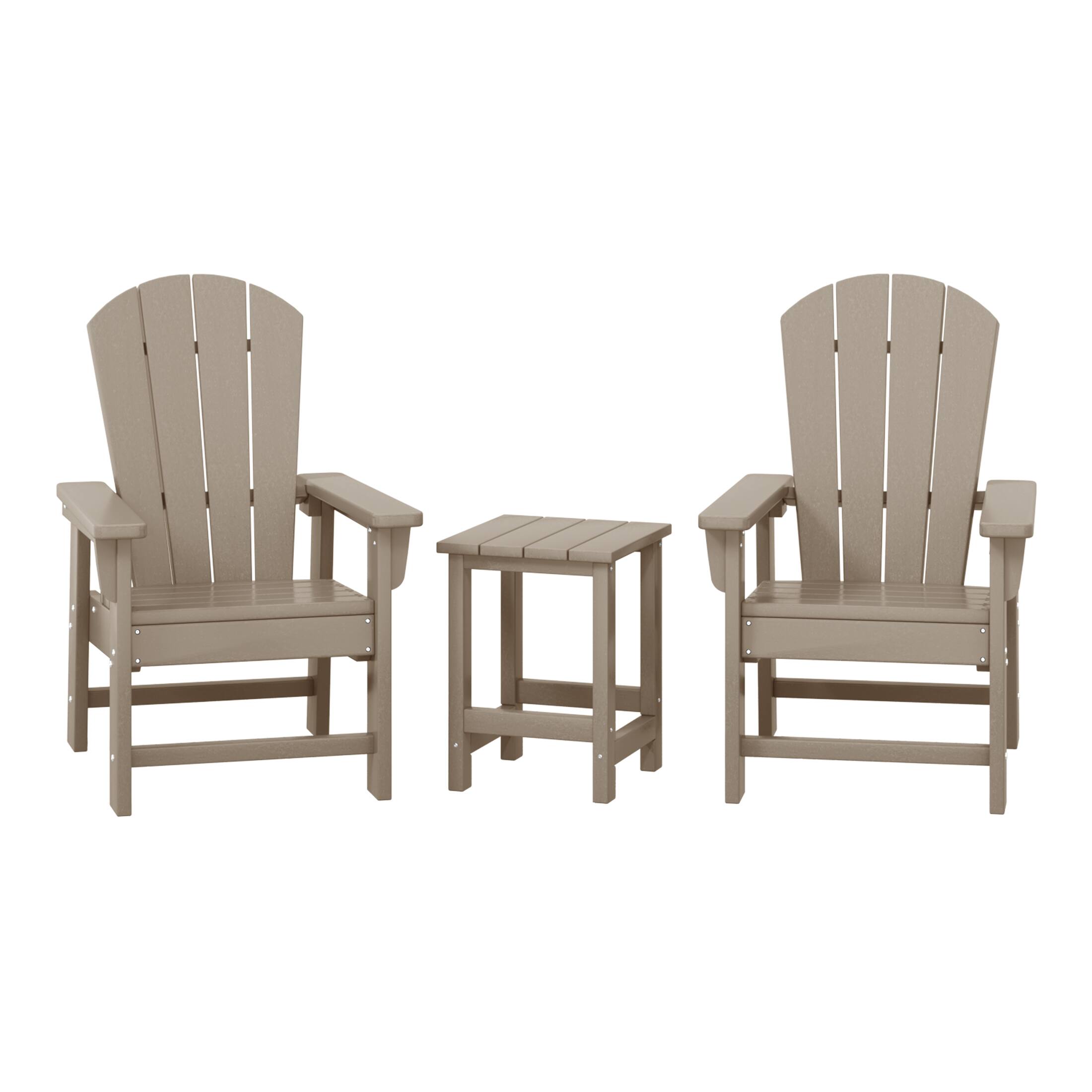 Front. WestinTrends - WestinTrends Malibu Kids 3-Piece Outdoor HDPE Adirondack Chairs With Square Side Table Set - Weathered Wood.