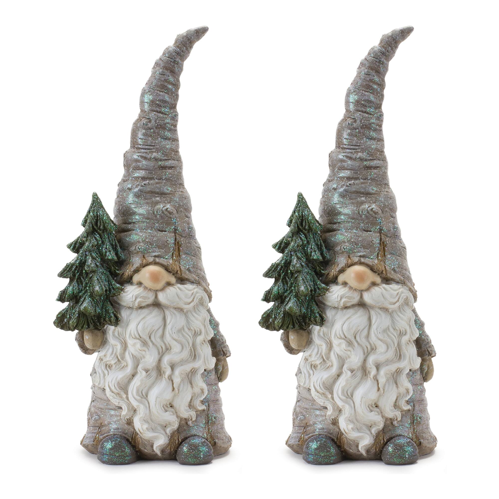 Back. BreeBe - Pine Tree Trunk Gnome Statue (Set of 2) - Multicolor.