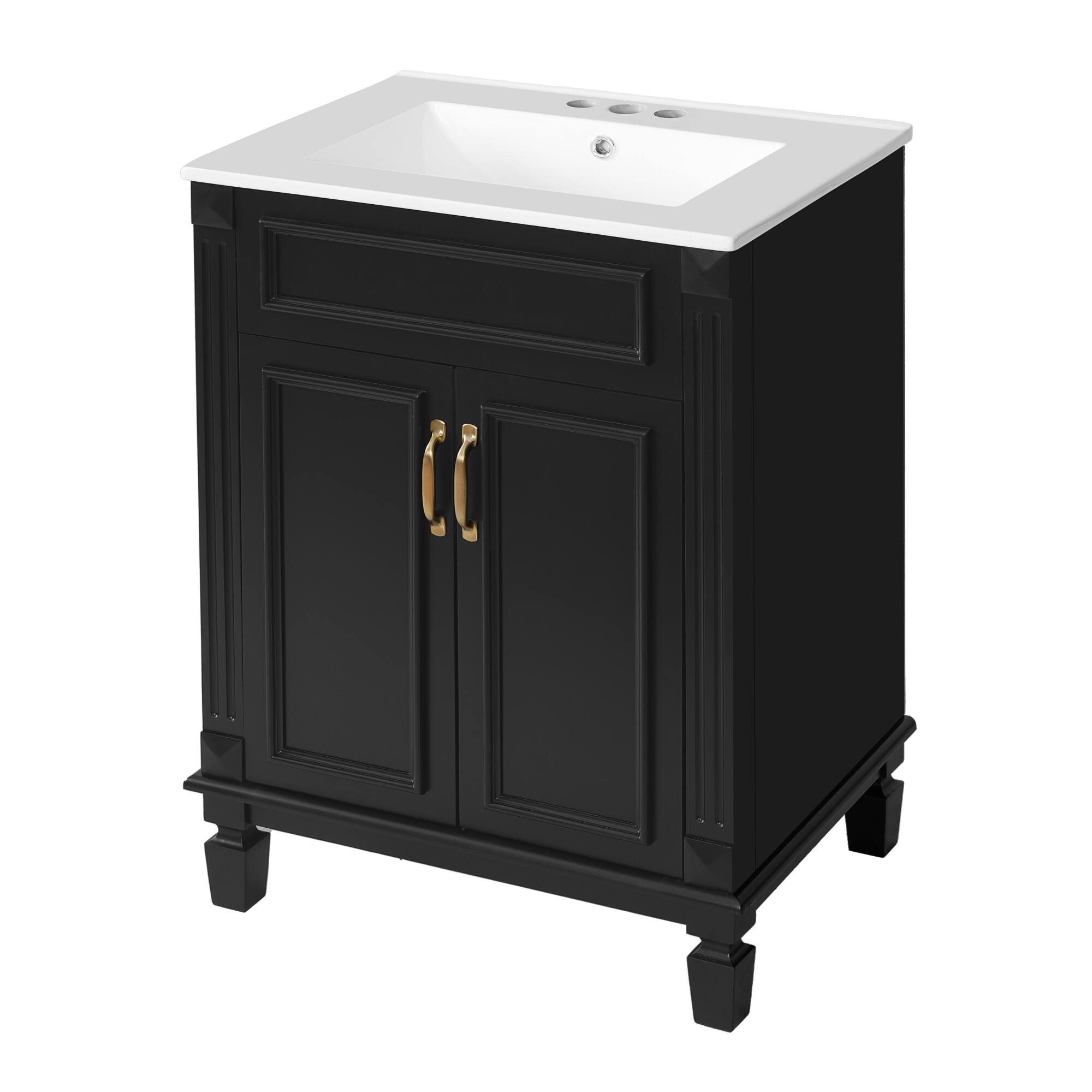Alt View 9. ELEMENT ACE - Modern Bathroom Vanity with Ceramic Sink and Soft-Closing Doors, Solid Wood Frame Storage Cabinet - Black.