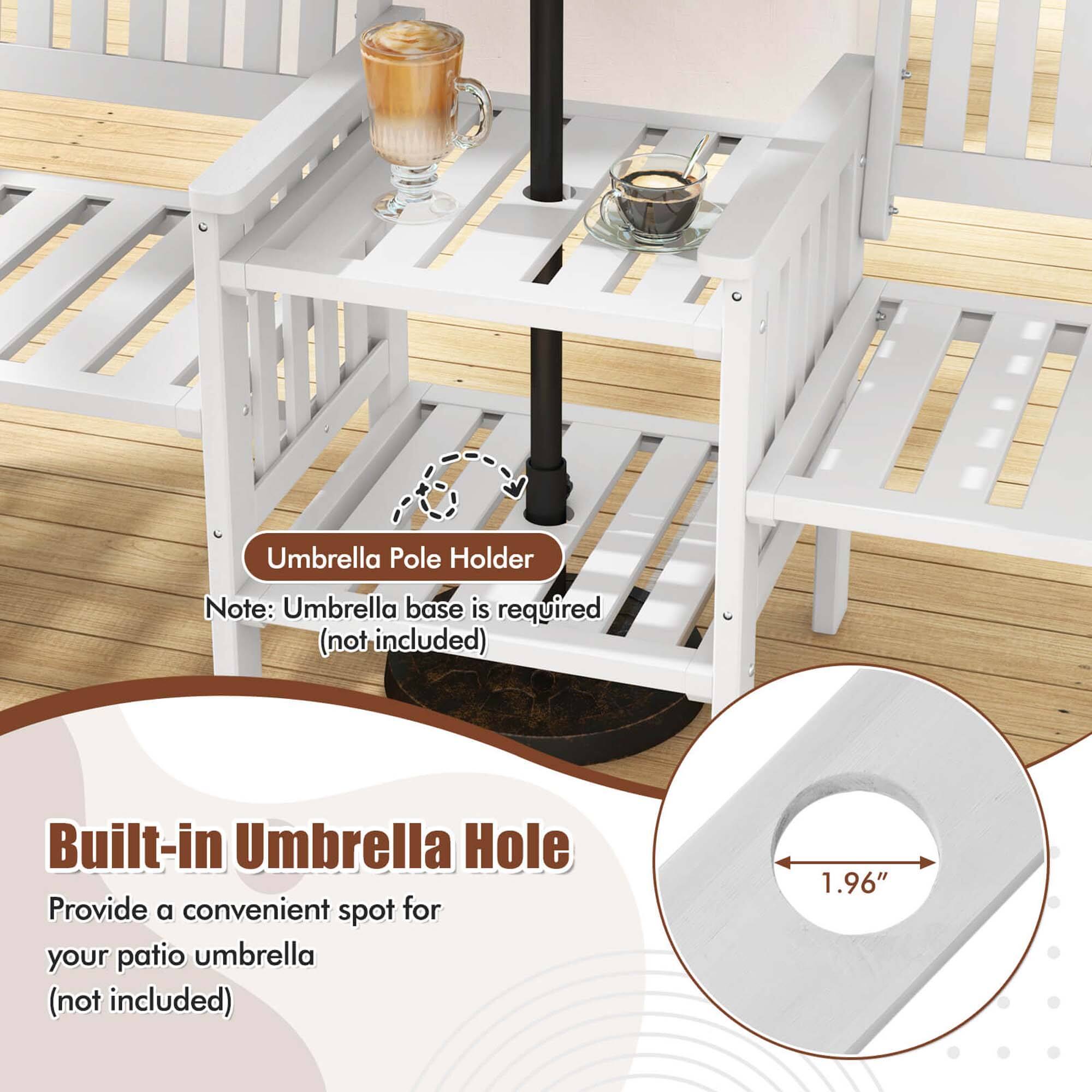 Umbrella Pole Holder  
Note: Umbrella base is required (not included)  

Built-in Umbrella Hole  
Provide a convenient spot for your patio umbrella (not included)  

1.96"