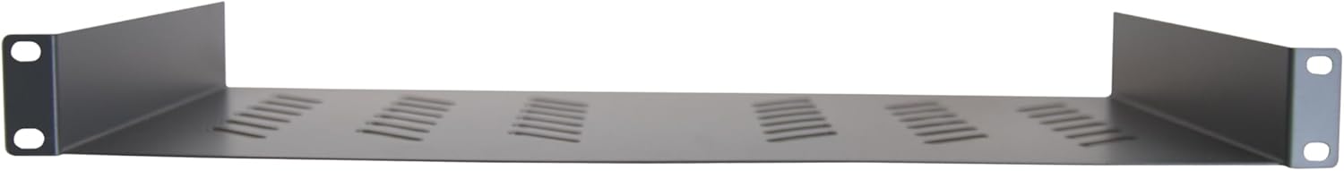 Back. Cables Direct Online - 1U 19" Universal Vented Server Rack Shelf - 10" (250mm) Deep Steel Tray No-Lip, 11 lb Max Capacity - Black.