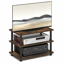 Furinno - TURN-N-TUBE TV Stand, Corner Entertainment Center, Toolless TV Console for TV up to 32 Inch, Open Back, Easy Assembly - Amber Pine/Black