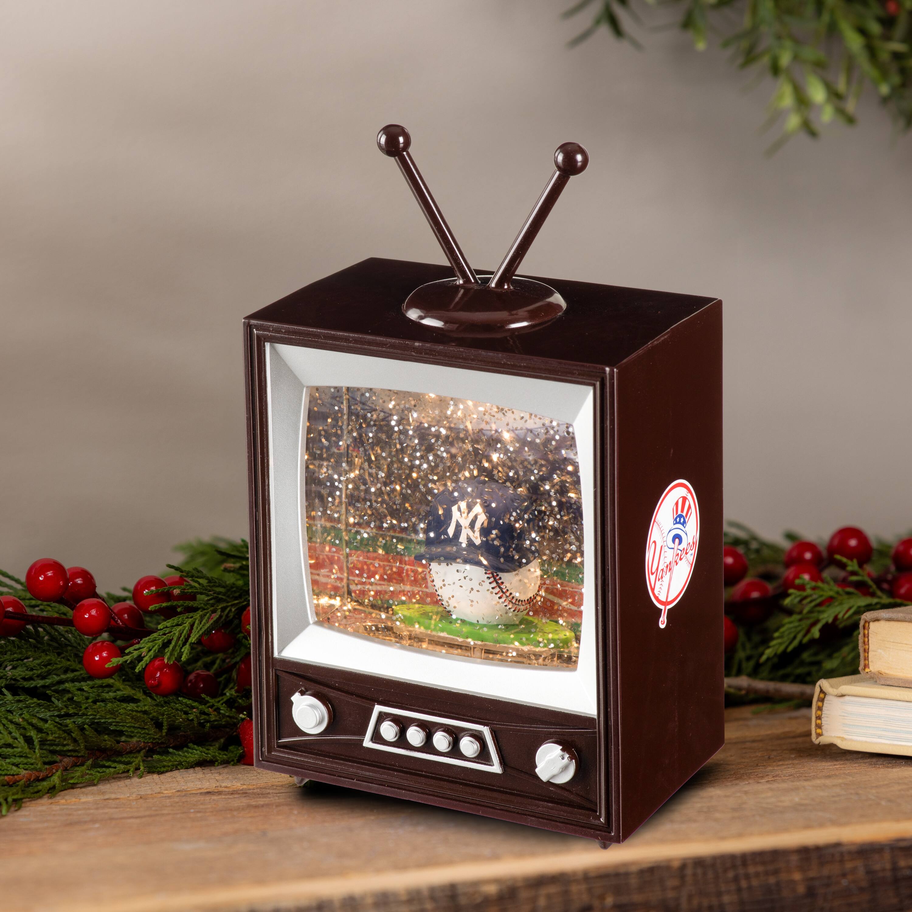 Alt View 1. Evergreen Enterprises - New York Yankees 8" Vintage TV Water Globe Lantern with Mascot - Brown.