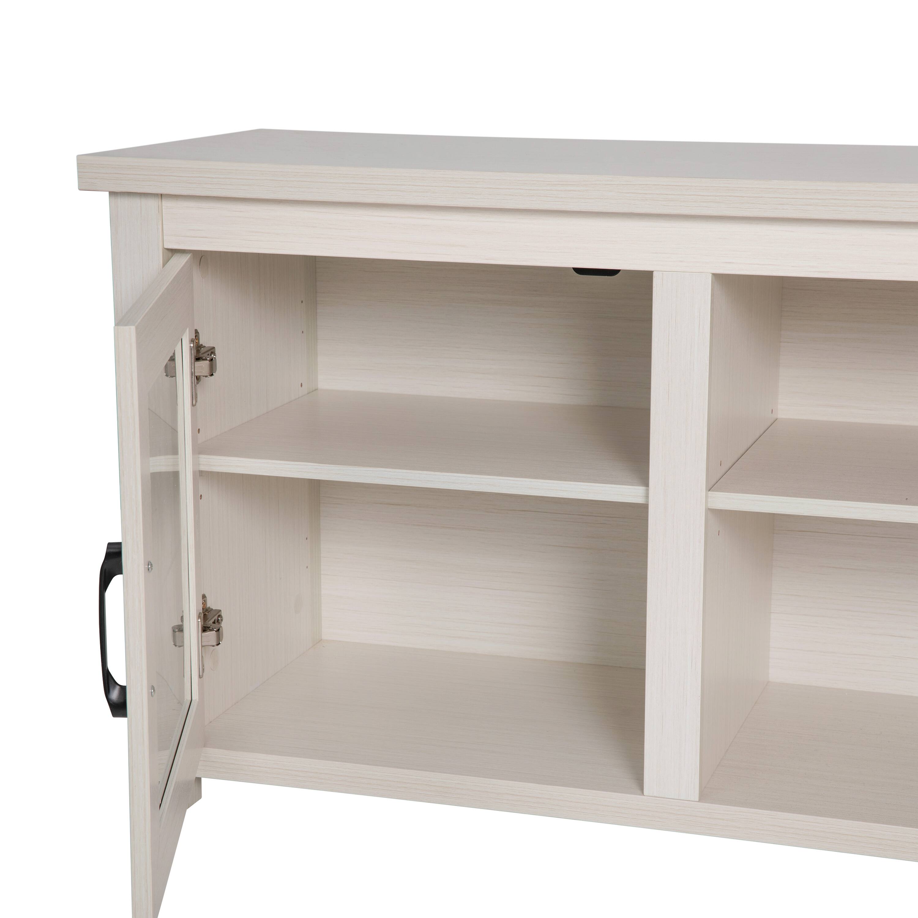 Alt View 10. Emma + Oliver - Liam TV Stand for up to 80" TV's - 65" Media Console with Classic Full Glass Doors & 3 Adjustable Shelves - White Wash.