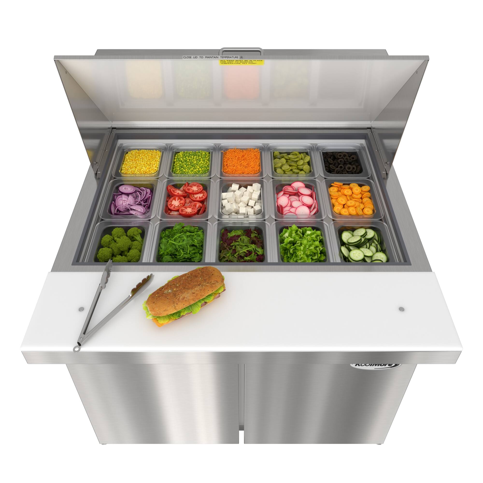 Back. Koolmore - 36 in. Commercial 2-Door Refrigerated Mega Salad and Sandwich Prep Table, 15 Pan Capacity and 11 Cu. Ft. of Storage - Stainless steel.