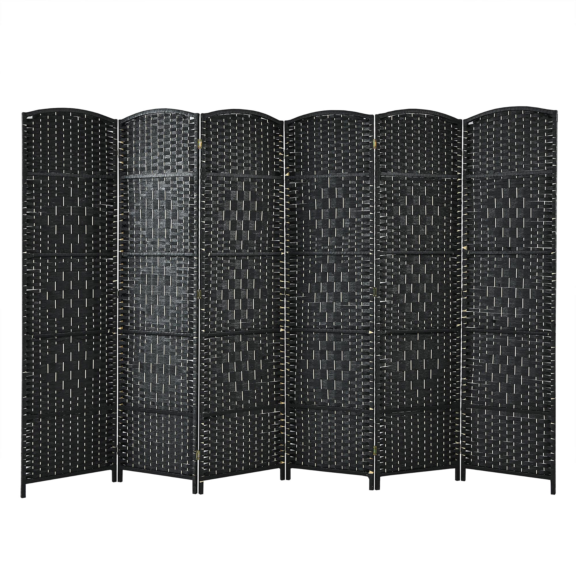 Costway - 6-Panel Room Divider 6Ft Weave Fiber Folding Privacy Screen - Black